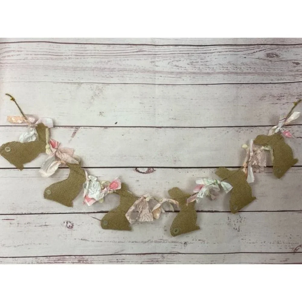 DIY Easter Bunny Burlap‎ Tied Rag Banner Kit Garland Cottage Romantic Farmhouse